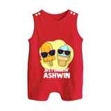 Just Chillin' Ice Cream Button Romper - RED - New Born (Chest 18")