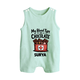 My Blood Type Is Chocolate Button Romper - MINT GREEN - New Born (Chest 18")