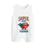 Souper Hero Button Romper - WHITE - New Born (Chest 18")