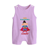 Super Ganesha Romper Suit / Sleeveless Romper | Personalized Baby Romper Suit / Sleeveless Romper for Ganesha Celebration - LILAC - 0 - 5 Months Old (Chest 18")