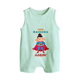 Super Ganesha Romper Suit / Sleeveless Romper | Personalized Baby Romper Suit / Sleeveless Romper for Ganesha Celebration - MINT GREEN - 0 - 5 Months Old (Chest 18")
