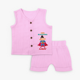 Super Ganesha Jabla Set | Personalized Baby Jabla Set for Ganesha Celebration - BABY PINK - 0 - 3 Months Old (Chest 9.8")