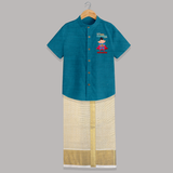 No Fear When Super Ganesha Is Here Shirt and Dhoti | Custom Baby Shirt and Dhoti for Ganesha Festival - PEACOCK BLUE - 0 - 6 Months Old (Chest-23") (Dhoti length-14")