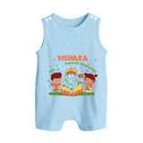 My First Ganesha Romper Suit / Sleeveless Romper | Personalized Baby Romper Suit / Sleeveless Romper for Ganesha Celebration - BABY BLUE - 0 - 5 Months Old (Chest 18")