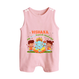 My First Ganesha Romper Suit / Sleeveless Romper | Personalized Baby Romper Suit / Sleeveless Romper for Ganesha Celebration - BABY PINK - 0 - 5 Months Old (Chest 18")