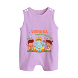 My First Ganesha Romper Suit / Sleeveless Romper | Personalized Baby Romper Suit / Sleeveless Romper for Ganesha Celebration - LILAC - 0 - 5 Months Old (Chest 18")