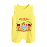 My First Ganesha Romper Suit / Sleeveless Romper | Personalized Baby Romper Suit / Sleeveless Romper for Ganesha Celebration - PASTEL YELLOW - 0 - 5 Months Old (Chest 18")