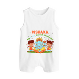 My First Ganesha Romper Suit / Sleeveless Romper | Personalized Baby Romper Suit / Sleeveless Romper for Ganesha Celebration - WHITE - 0 - 5 Months Old (Chest 18")