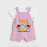 My First Ganesha Dungaree Set | Personalized Baby Dungaree Set for Ganesha Celebration - BABY PINK - 0 - 5 Months Old (Chest 18")