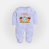 My First Ganesha Sleep Suit / Full Sleeve Body Suit | Personalized Baby Sleep Suit / Full Sleeve Body Suit for Ganesha Celebration - BABY BLUE - New Born (Chest 7.5")