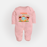 My First Ganesha Sleep Suit / Full Sleeve Body Suit | Personalized Baby Sleep Suit / Full Sleeve Body Suit for Ganesha Celebration - BABY PINK - New Born (Chest 7.5")