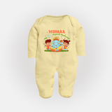 My First Ganesha Sleep Suit / Full Sleeve Body Suit | Personalized Baby Sleep Suit / Full Sleeve Body Suit for Ganesha Celebration - PASTEL YELLOW - New Born (Chest 7.5")