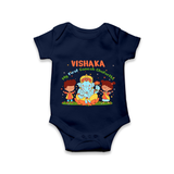 My First Ganesha Romper | Personalized Baby Romper for Ganesha Celebration - NAVY BLUE - New Born (Chest 14")