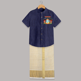 My First Ganesha Shirt and Dhoti | Personalized Baby Shirt and Dhoti for Ganesha Celebration - DARK BLUE - 0 - 6 Months Old (Chest-23") (Dhoti length-14")