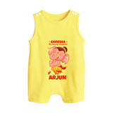 Ganesha My Dancing Companion Romper Suit / Sleeveless Romper | Custom Baby Romper Suit / Sleeveless Romper for Ganesha Devotees - PASTEL YELLOW - 0 - 5 Months Old (Chest 18")