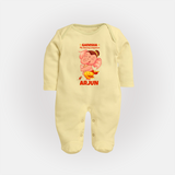 Ganesha My Dancing Companion Sleep Suit / Full Sleeve Body Suit | Custom Baby Sleep Suit / Full Sleeve Body Suit for Ganesha Devotees - PASTEL YELLOW - New Born (Chest 7.5")