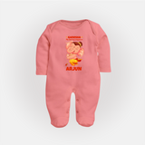 Ganesha My Dancing Companion Sleep Suit / Full Sleeve Body Suit | Custom Baby Sleep Suit / Full Sleeve Body Suit for Ganesha Devotees - PEACH - New Born (Chest 7.5")