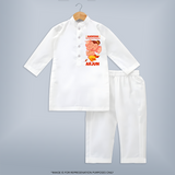 Ganesha My Dancing Companion Kurta Set | Custom Baby Kurta Set for Ganesha Devotees - WHITE - 3 - 6 Months Old (Chest 24", Kurta Length 14'', Waist 19", Pant Length 14")