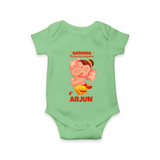 Ganesha My Dancing Companion Romper | Custom Baby Romper for Ganesha Devotees - GREEN - New Born (Chest 14")