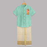 Ganesha My Dancing Companion Shirt and Dhoti | Custom Baby Shirt and Dhoti for Ganesha Devotees - AQUA GREEN - 0 - 6 Months Old (Chest-23") (Dhoti length-14")