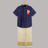 Ganesha My Dancing Companion Shirt and Dhoti | Custom Baby Shirt and Dhoti for Ganesha Devotees - DARK BLUE - 0 - 6 Months Old (Chest-23") (Dhoti length-14")