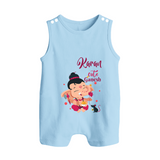 Cute Ganesha Romper Suit / Sleeveless Romper | Personalized Baby Romper Suit / Sleeveless Romper for Ganesha Celebration - BABY BLUE - 0 - 5 Months Old (Chest 18")