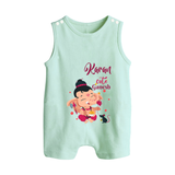 Cute Ganesha Romper Suit / Sleeveless Romper | Personalized Baby Romper Suit / Sleeveless Romper for Ganesha Celebration - MINT GREEN - 0 - 5 Months Old (Chest 18")