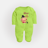 Cute Ganesha Sleep Suit / Full Sleeve Body Suit | Personalized Baby Sleep Suit / Full Sleeve Body Suit for Ganesha Celebration - LIME GREEN - New Born (Chest 7.5")