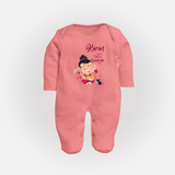 Cute Ganesha Sleep Suit / Full Sleeve Body Suit | Personalized Baby Sleep Suit / Full Sleeve Body Suit for Ganesha Celebration - PEACH - New Born (Chest 7.5")