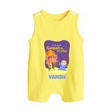 Ganpati Ka Jai-Jaikar Romper Suit / Sleeveless Romper | Custom Baby Romper Suit / Sleeveless Romper for Ganesha Festival - PASTEL YELLOW - 0 - 5 Months Old (Chest 18")