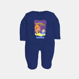 Ganpati Ka Jai-Jaikar Sleep Suit / Full Sleeve Body Suit | Custom Baby Sleep Suit / Full Sleeve Body Suit for Ganesha Festival - NAVY BLUE - New Born (Chest 7.5")