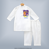 Ganpati Ka Jai-Jaikar Kurta Set | Custom Baby Kurta Set for Ganesha Festival - WHITE - 3 - 6 Months Old (Chest 24", Kurta Length 14'', Waist 19", Pant Length 14")