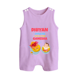 Chilling with My Friend Ganesha Romper Suit / Sleeveless Romper | Personalized Baby Romper Suit / Sleeveless Romper for Ganesha Celebration - LILAC - 0 - 5 Months Old (Chest 18")