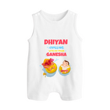 Chilling with My Friend Ganesha Romper Suit / Sleeveless Romper | Personalized Baby Romper Suit / Sleeveless Romper for Ganesha Celebration - WHITE - 0 - 5 Months Old (Chest 18")