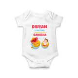 Chilling with My Friend Ganesha Romper | Personalized Baby Romper for Ganesha Celebration - WHITE - New Born (Chest 14")