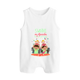 My Ganesha Has Arrived Home Romper Suit / Sleeveless Romper | Personalized Baby Romper Suit / Sleeveless Romper for Ganesha Devotees - WHITE - 0 - 5 Months Old (Chest 18")
