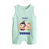 My Parents in Mischief Romper Suit / Sleeveless Romper | Custom Baby Romper Suit / Sleeveless Romper for Ganesha Celebration - MINT GREEN - 0 - 5 Months Old (Chest 18")