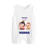 My Parents in Mischief Romper Suit / Sleeveless Romper | Custom Baby Romper Suit / Sleeveless Romper for Ganesha Celebration - WHITE - 0 - 5 Months Old (Chest 18")