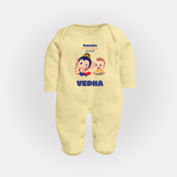 My Parents in Mischief Sleep Suit / Full Sleeve Body Suit | Custom Baby Sleep Suit / Full Sleeve Body Suit for Ganesha Celebration - PASTEL YELLOW - New Born (Chest 7.5")