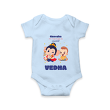 My Parents in Mischief Romper | Custom Baby Romper for Ganesha Celebration - BABY BLUE - New Born (Chest 14")