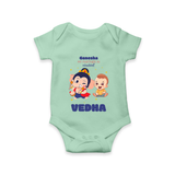 My Parents in Mischief Romper | Custom Baby Romper for Ganesha Celebration - MINT GREEN - New Born (Chest 14")