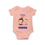 My Parents in Mischief Romper | Custom Baby Romper for Ganesha Celebration - PEACH - New Born (Chest 14")