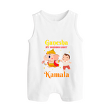 Ganesha My Guiding Light Romper Suit / Sleeveless Romper | Personalized Baby Romper Suit / Sleeveless Romper for Ganesha Devotees - WHITE - 0 - 5 Months Old (Chest 18")