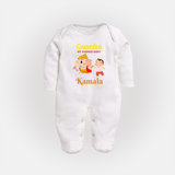 Ganesha My Guiding Light Sleep Suit / Full Sleeve Body Suit | Personalized Baby Sleep Suit / Full Sleeve Body Suit for Ganesha Devotees - WHITE - New Born (Chest 7.5")