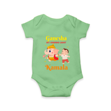 Ganesha My Guiding Light Romper | Personalized Baby Romper for Ganesha Devotees - GREEN - New Born (Chest 14")
