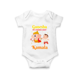 Ganesha My Guiding Light Romper | Personalized Baby Romper for Ganesha Devotees - WHITE - New Born (Chest 14")