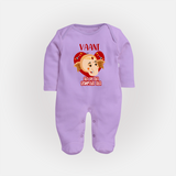 Ala Re Ala Ganesha Ala Sleep Suit / Full Sleeve Body Suit | Personalized Baby Sleep Suit / Full Sleeve Body Suit for Ganesha Festival - LILAC - New Born (Chest 7.5")
