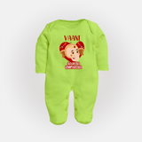 Ala Re Ala Ganesha Ala Sleep Suit / Full Sleeve Body Suit | Personalized Baby Sleep Suit / Full Sleeve Body Suit for Ganesha Festival - LIME GREEN - New Born (Chest 7.5")