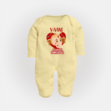 Ala Re Ala Ganesha Ala Sleep Suit / Full Sleeve Body Suit | Personalized Baby Sleep Suit / Full Sleeve Body Suit for Ganesha Festival - PASTEL YELLOW - New Born (Chest 7.5")