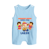 Ganapati Bappa Superstar Romper Suit / Sleeveless Romper | Custom Baby Romper Suit / Sleeveless Romper for Ganesha Celebration - BABY BLUE - 0 - 5 Months Old (Chest 18")